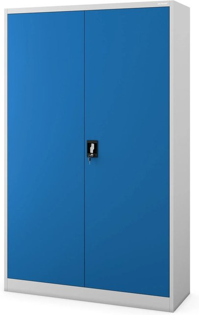 Jan Nowak Büro Aktenschrank JAN II aus Metall in Grau-Blau mit verstellbaren Regalböden und Schloss, B/T/H: 115 x 40 x 185 cm - Bild 1