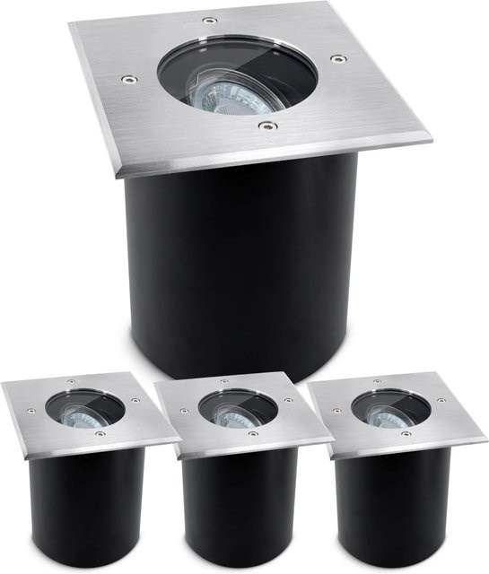 SSC-LUXon Juavi 4er Set Bodeneinbaustrahler eckig in Silber aus Edelstahl, schwenkbar für GU10, IP67 wetterfest für Garten und Terrasse - Bild 1
