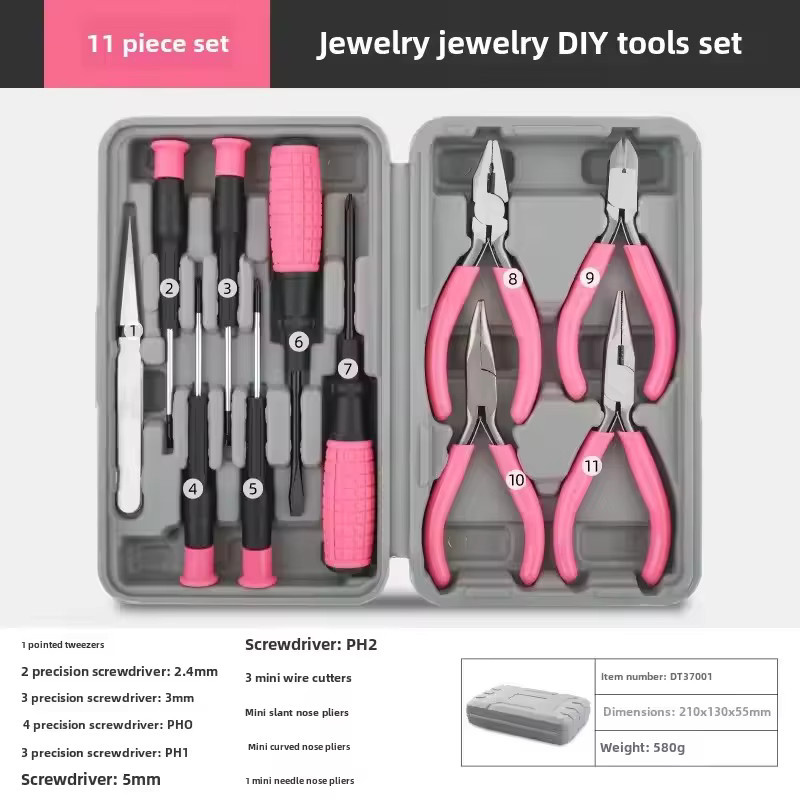 Hallo-Spec 11-teiliges DIY Schmuck Reparatur Werkzeug Set in Rosa für Damen - Bild 4