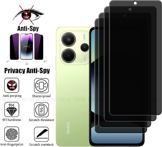 4er-Pack Displayschutzfolie aus Glas für Xiaomi Redmi Note 14 4G mit Privacy-Effekt und 9H Härtegrad, transparent - Bild 1