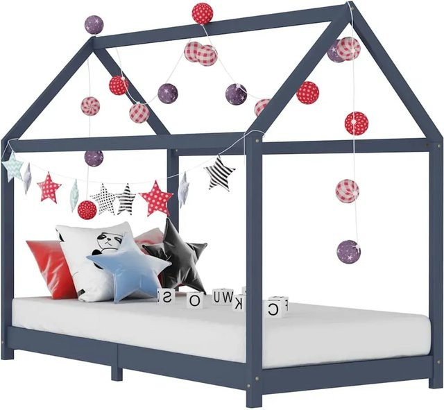 vidaXL Kinder-Bettgestell im Baumhaus-Stil aus Kiefernholz in Grau, B/T/H: 90 x 200 cm - Bild 1