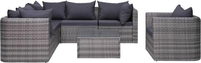 vidaXL 7-tlg Garten-Sofagarnitur aus Poly Rattan mit Polstern und Kissen in Grau - Bild 1