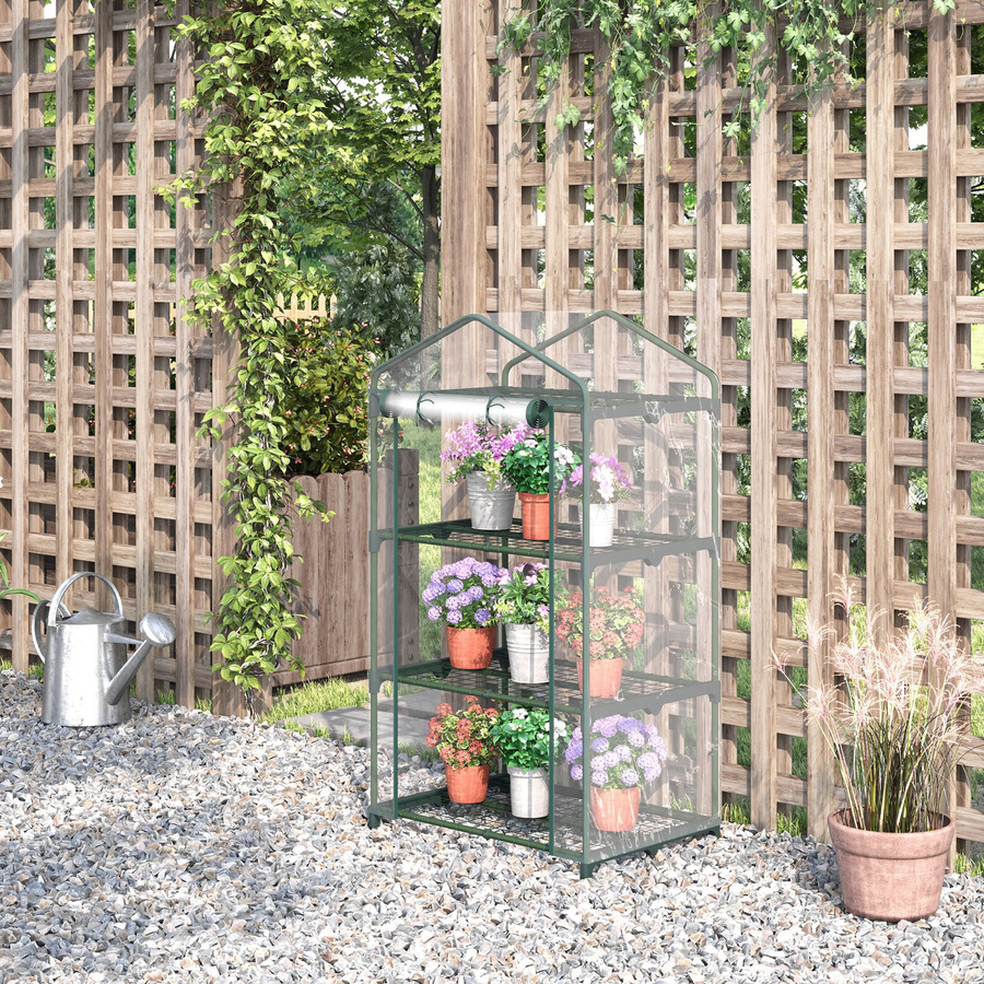 Outsunny Gewächshaus mit Regalen, winterfestes Foliengewächshaus für Garten und Balkon, transparent, B/T/H: 69 x 49 x 125 cm - Bild 2