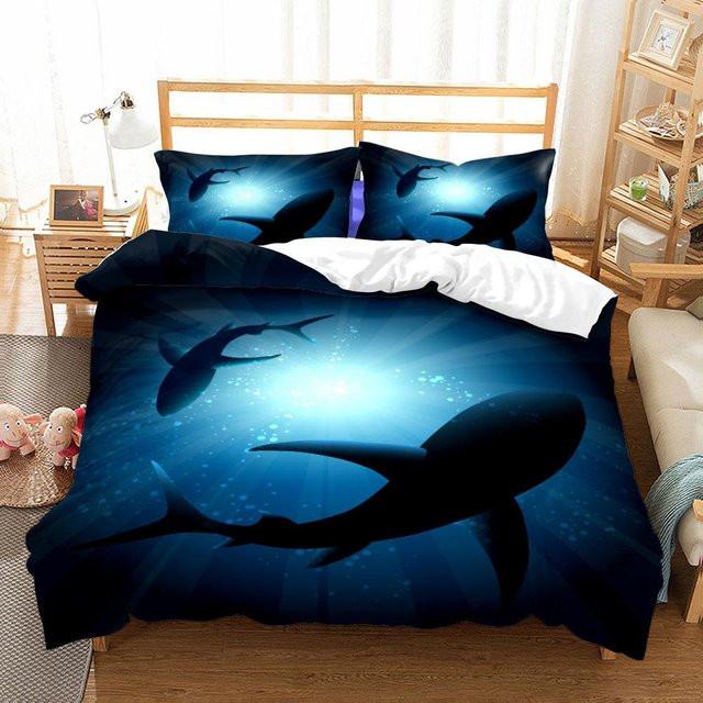 Bettwäsche Set Haie Unterwasser Design in Blau aus Mikrofaser, B/H: 135 x 200 cm - Bild 1
