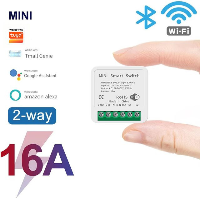 QNCX WLAN Mini Smart Schalter 16A DIY Lichtschalter 2-Wege in Weiß, kompatibel mit Tuya Smart Life, Alexa und Google Home - Bild 1