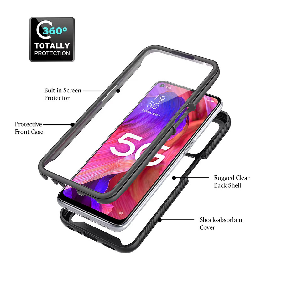 Kumonkey Stoßfeste Schutzhülle mit integriertem Displayschutz für OPPO A54 5G, A74 5G, A57 5G, A77 5G, A57S in Transparent und Schwarz - Bild 6