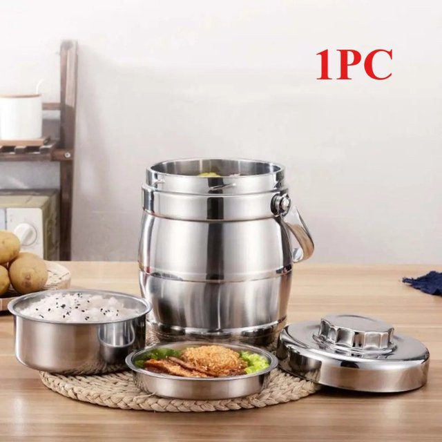 Isolierte Thermos-Lunchbox aus Edelstahl und Glas in Silber, auslaufsichere Thermo-Speisebehälter mit großem Fassungsvermögen und faltbarem Griff - Bild 1