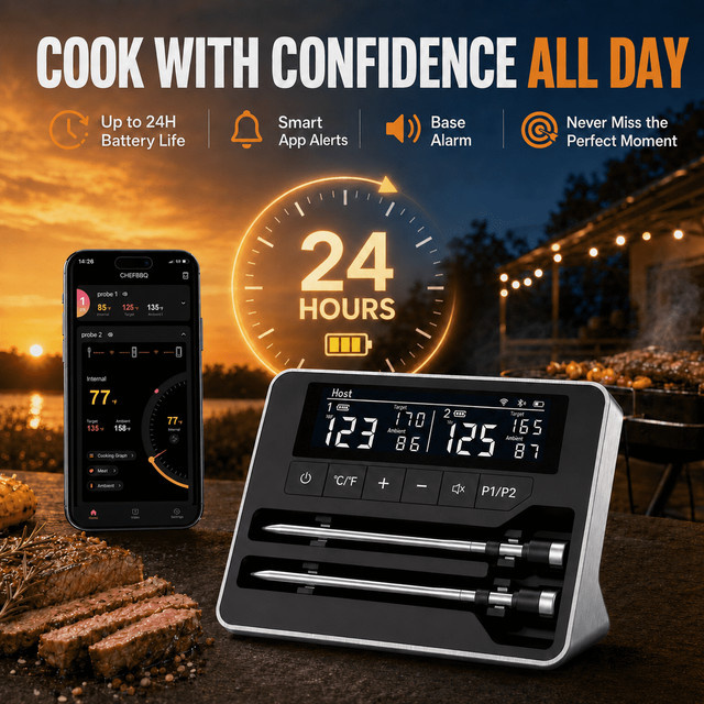 Xinsio Kabelloses Bluetooth-Fleischthermometer mit LCD-Bildschirm und App-Steuerung für Ofen, Smoker und BBQ-Grill - Bild 1