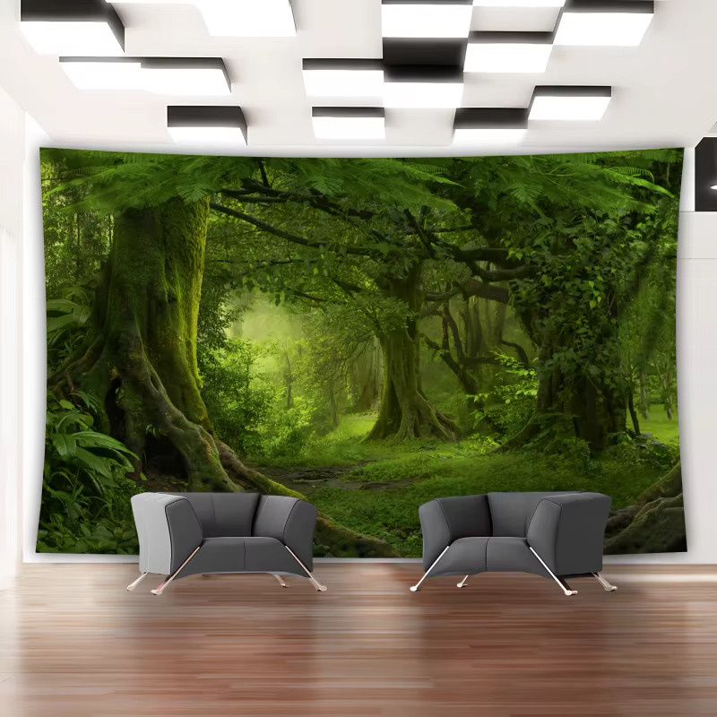 VIKAMA Wandteppich mit Naturmotiv in Grün für dein Wohnzimmer oder Schlafzimmer - Bild 2