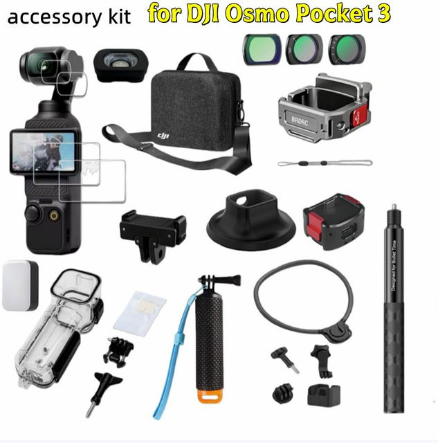 DJI Osmo Pocket 3 Zubehör-Set in Schwarz mit Magnetischer Halterung, Desktop-Standfuß, Selfie-Stick, Stativ und Glas-Displayschutz - Bild 1