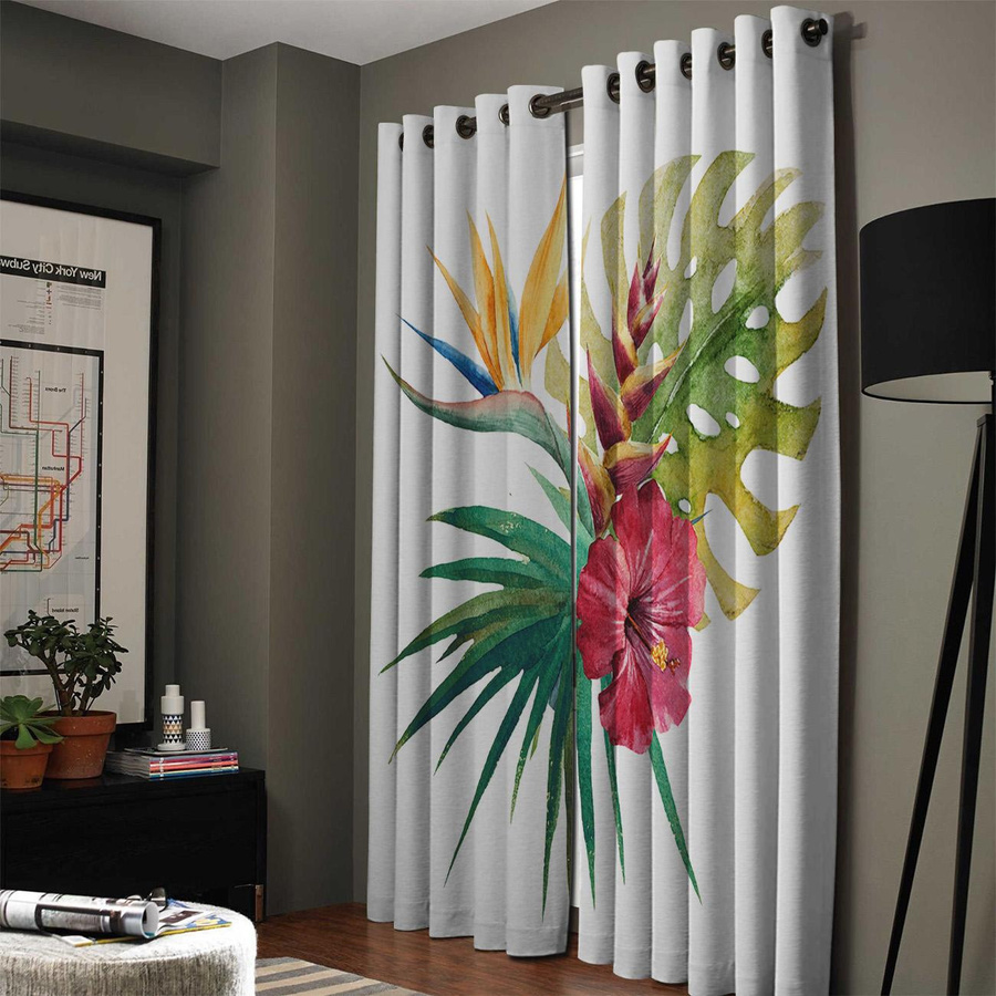 Super Six Dekorative Fenstervorhänge mit tropischem Aquarell-Blumenmuster, 2er-Set, Mehrfarbig, Breite: 90 cm, Höhe: 100 cm - Bild 3