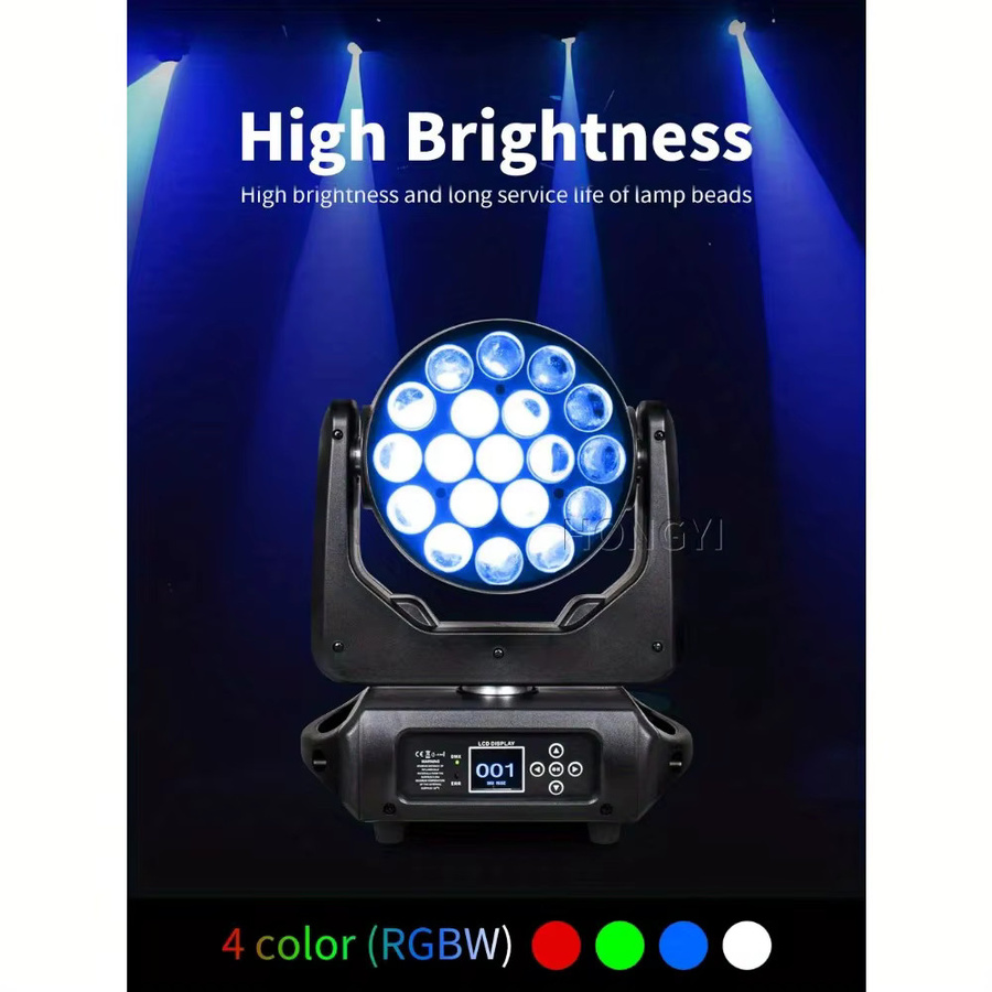 JOYINLED Moving Head Wash Zoom Light mit 19x15W LED, CTO ECO, RGBW und DMX-Steuerung, Beam-Ring-Effekt, Schwarz - Bild 2