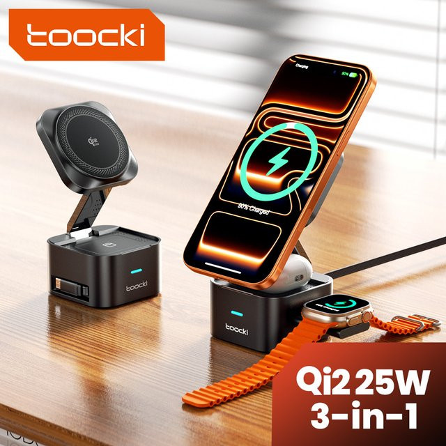 Toocki QI2.2 25W Kabelloses Ladegerät für iPhone, Samsung Galaxy und Apple Watch in Schwarz - Bild 1