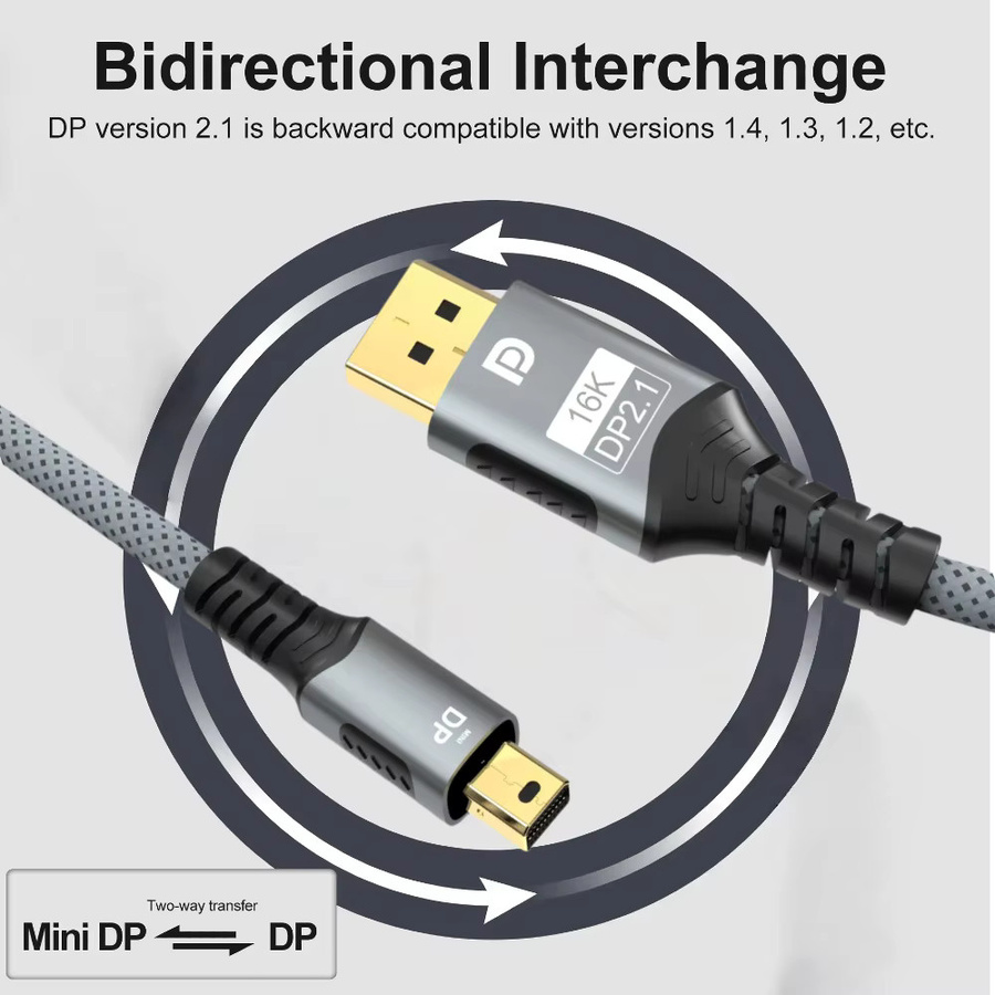 FDBRO Mini DisplayPort zu DisplayPort Kabel DP2.1 Bidirektionaler Konvertierungsadapter für 16K@60Hz und 4K@144Hz für Gaming Laptop und MacBook Air - Bild 3