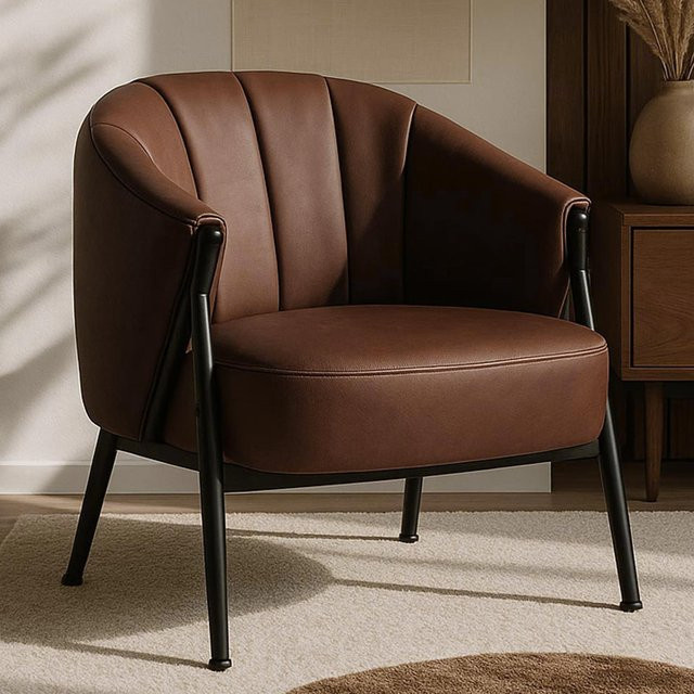 MCW Sessel MCW-P30 Lounge Chair im Retro Industrial Design aus Kunstleder und Metall, Farbe: Rostrot - Bild 2