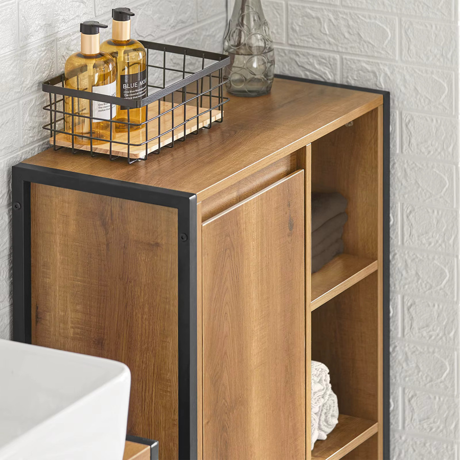 SoBuy Wäscheschrank BZR65-PF in Braun mit ausklappbaren Wäschesäcken und Regalfächern, B/T/H: 60 x 30 x 90 cm - Bild 5