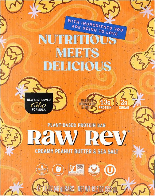 Raw Rev Glo Cremige Erdnussbutter & Meersalz 12 x 46 g - Bild 1