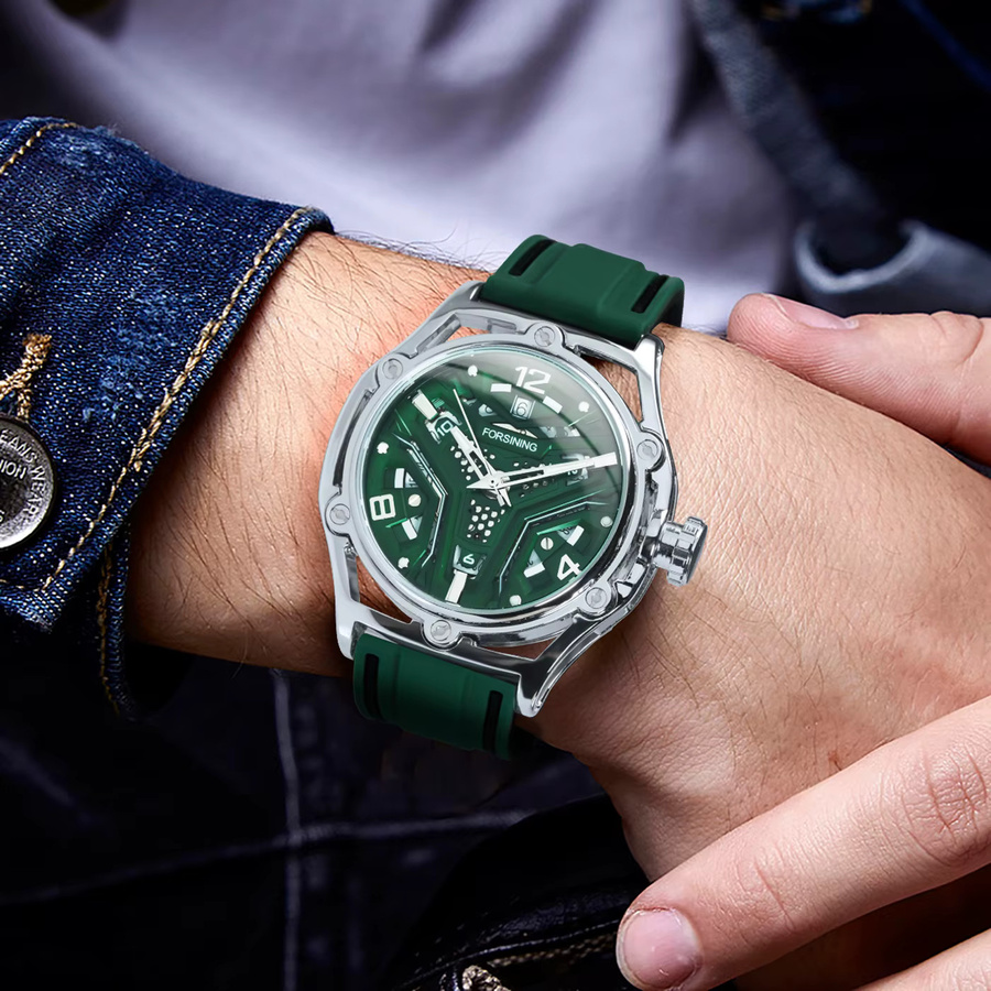 Forsining Armbanduhr, Automatik, Grün, Edelstahl, Kautschuk, Herren - Bild 5