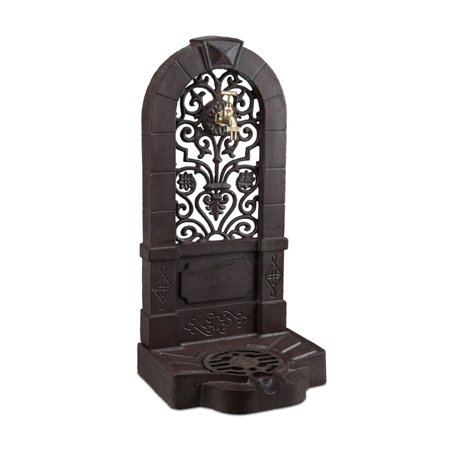 Relaxdays Standbrunnen aus Aluminium im Antik-Design, Farbe Dunkelbraun und Gold, H x B x T: 74 x 35,5 x 30 cm - Bild 2