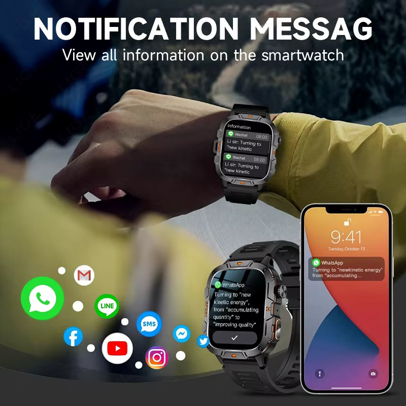 LIGE Smartwatch, Schwarz, Silikon, Herren, 1,96 Zoll - Bild 3
