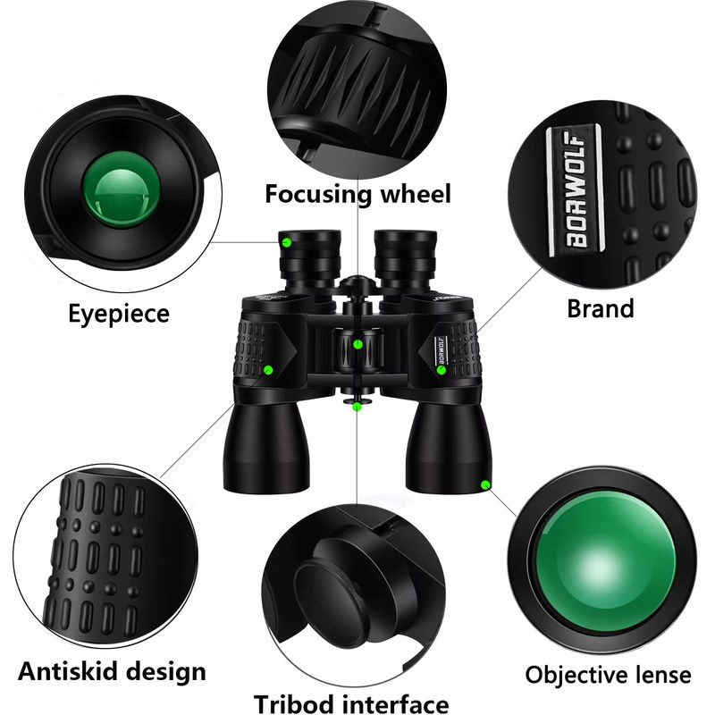 BORWOLF 10x50 HD Professionelles Zoom-Fernglas mit 26mm großem Okular in Schwarz - Bild 3
