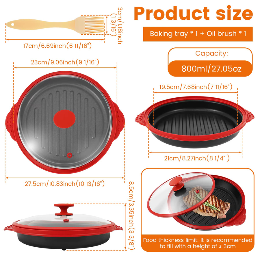 Willstar Mikrowellen-Grillpfanne mit Deckel und Aluminiumbeschichtung in Rot, 800 ml - Bild 3