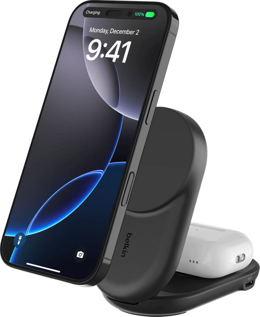 Belkin UltraCharge 2-in-1 MagSafe Kabelloses Ladegerät mit Ständer Qi2 25 W Schwarz - Bild 1