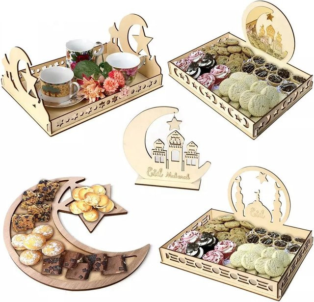 Huiran Eid Holz Anhänger Beige für Ramadan und Eid Al Adha Dekoration - Bild 1