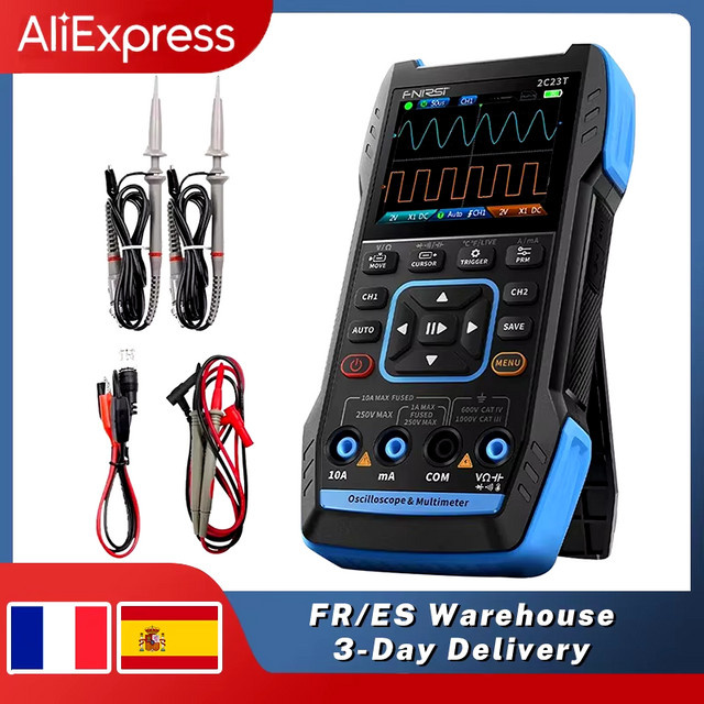 FNIRSI 2C23T Handheld Digitales Oszilloskop 3 in 1 mit Zweikanal, 10 MHz und Multimeter Funktion, Schwarz - Bild 1