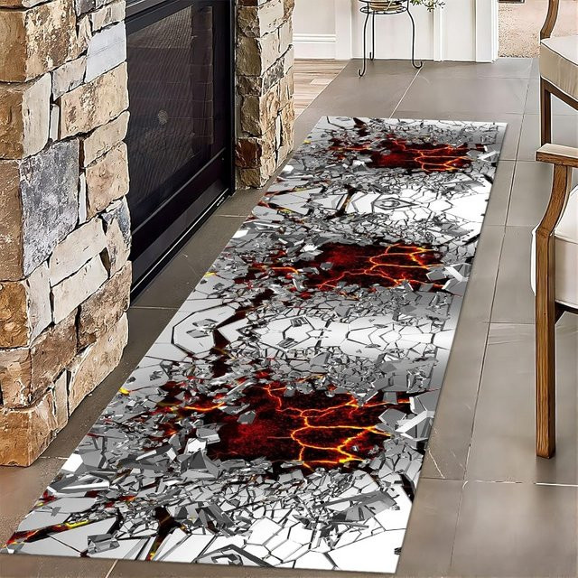 Rutschfester Teppichläufer mit 3D Optical Illusion Broken Mirror Lava Print in Multicolour für Wohnzimmer und Schlafzimmer - Bild 1