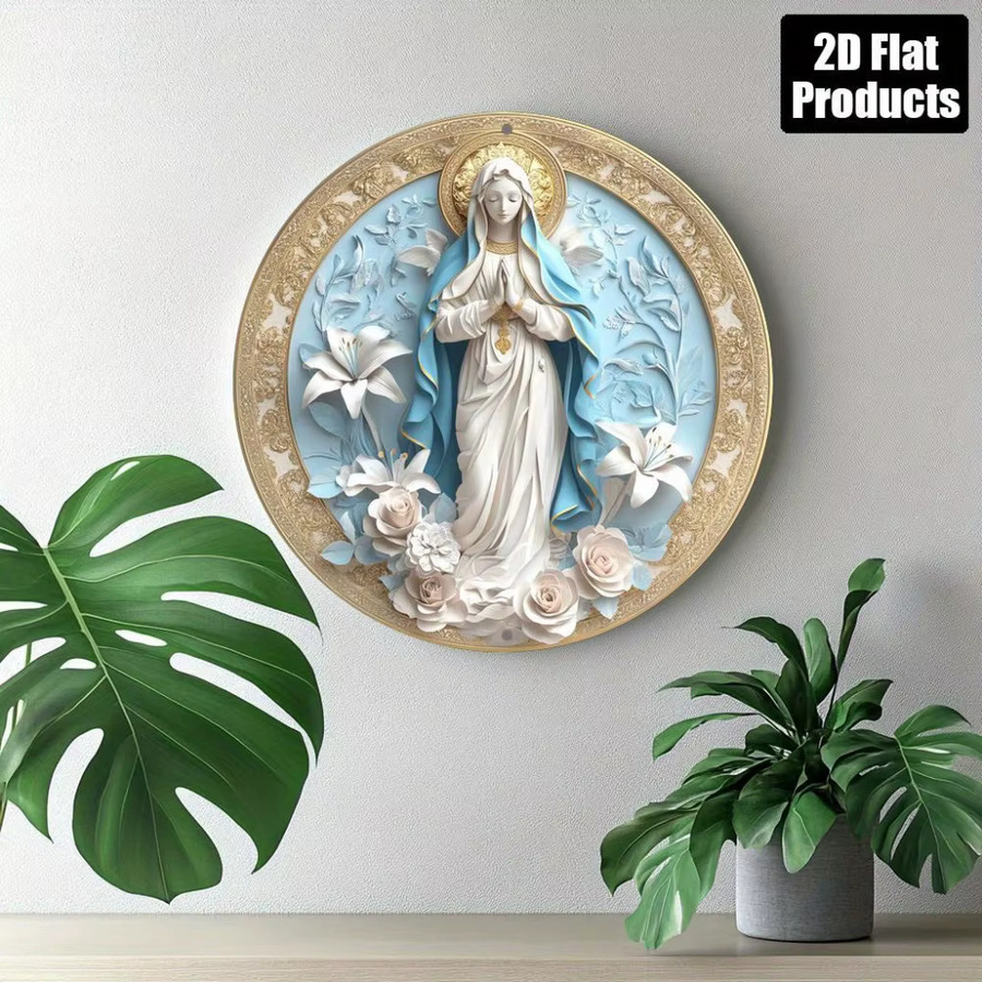 CIFBUY Rundes Aluminium-Metallschild mit Jungfrau Maria als Wanddekoration, Mehrfarbig, Durchmesser: 20,32 cm - Bild 4