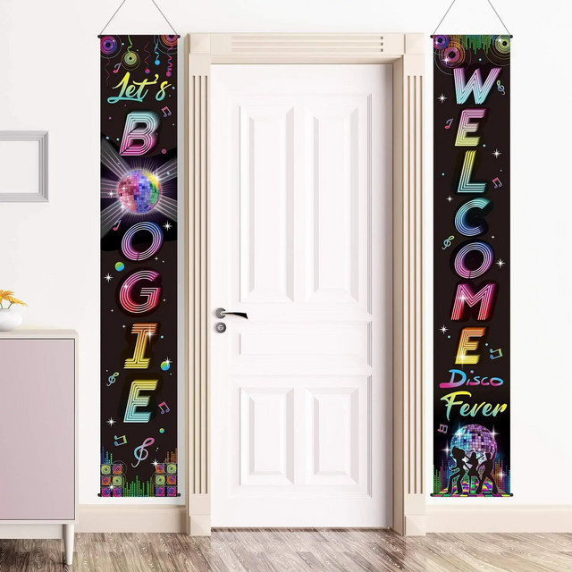 VIKAMA Retro-Disco-Banner für deine 1970er Jahre Mottoparty, mehrfarbiges Party-Dekorationsschild zum Aufhängen für Innen und Außen, B: 180 cm, H: 30 cm - Bild 1