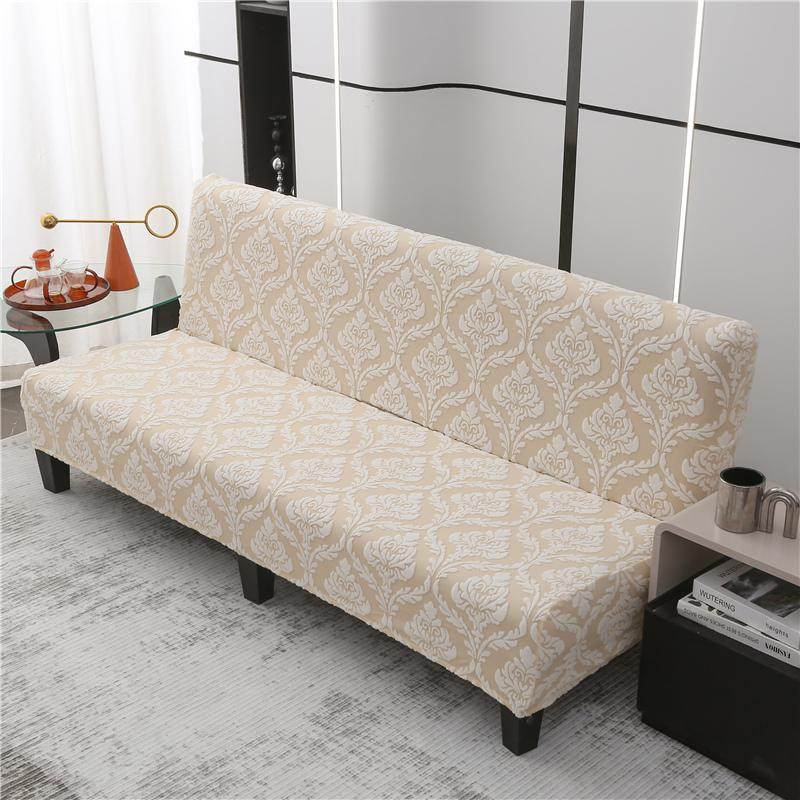 Stretch Sofabezug für Klappsofabetten ohne Armlehne in Beige aus elastischem Jacquard-Polyester - Bild 1