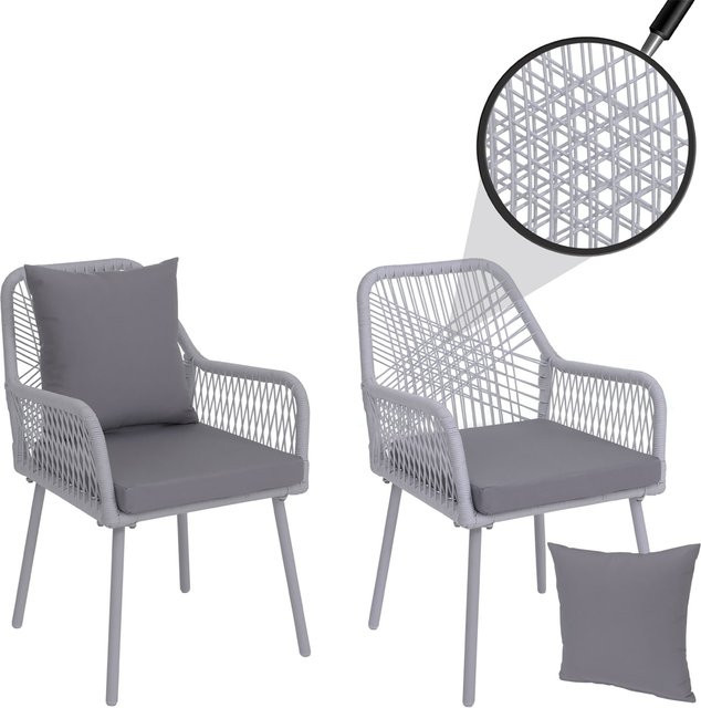 2er-Set Gartenstühle MCW-O12 aus Aluminium mit Seilgeflecht Rope in Hellgrau inklusive Sitz- und Rückenpolstern - Bild 1