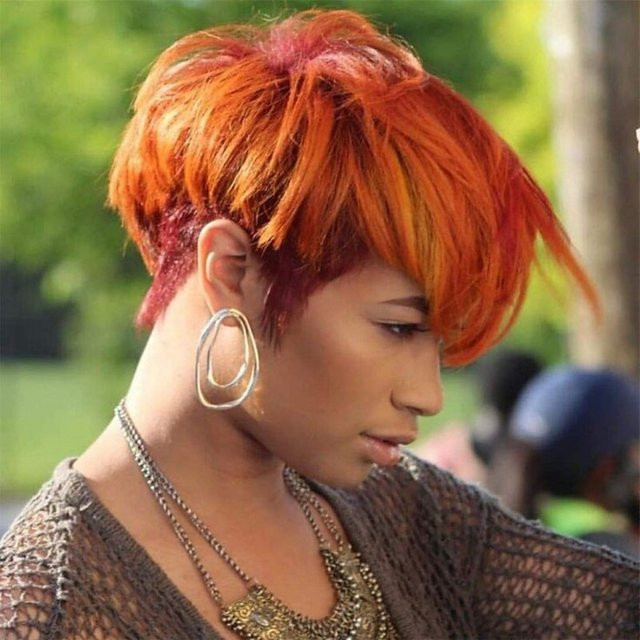 Lolely Dream Perücke, orange, 100 % Echthaar, mit Pony, Damen - Bild 1