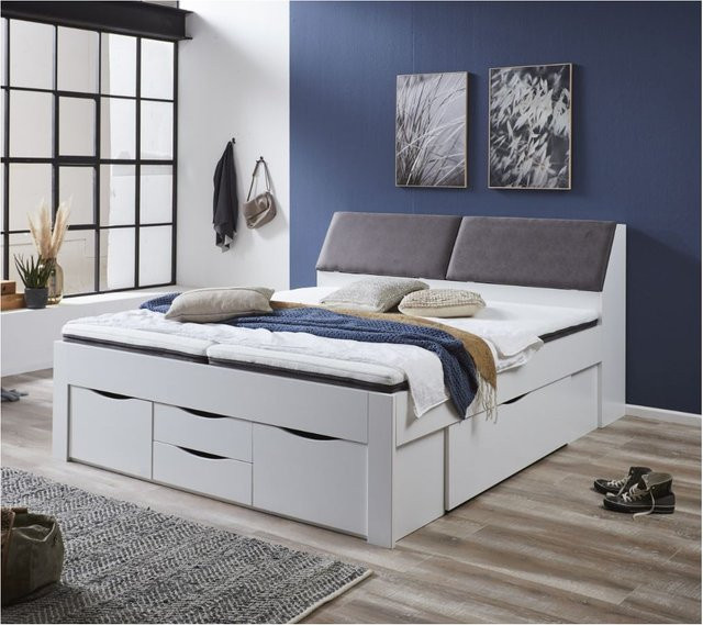 Relita Funktionsbett Maxi mit 6 Bettschubladen und Polster-Kopfteil, Weiß, B/T/H: 180 x 200 cm - Bild 1