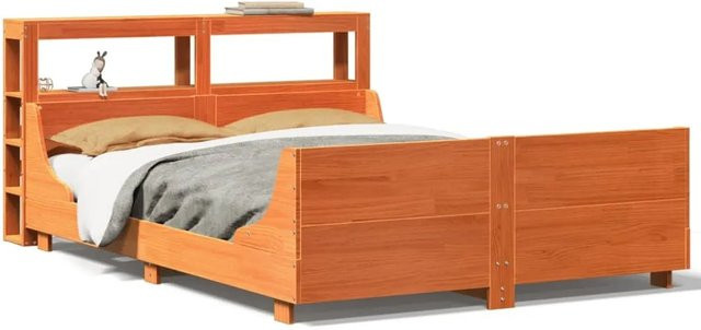 vidaXL Massivholzbett aus Kiefernholz in Braun, Rustikaler Stil, B/T/H: 120 x 190 cm - Bild 1