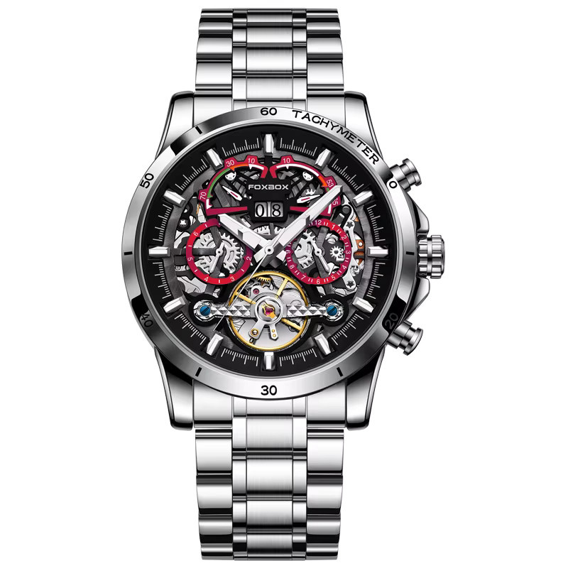 FOXBOX Armbanduhr Automatik, Edelstahl, Schwarz, Herren - Bild 5