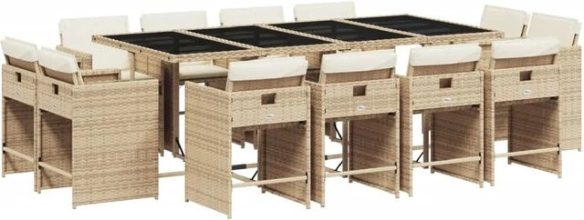 vidaXL 13-tlg Garten-Essgruppe aus Poly Rattan mit Kissen und Hartglas in Beige - Bild 1