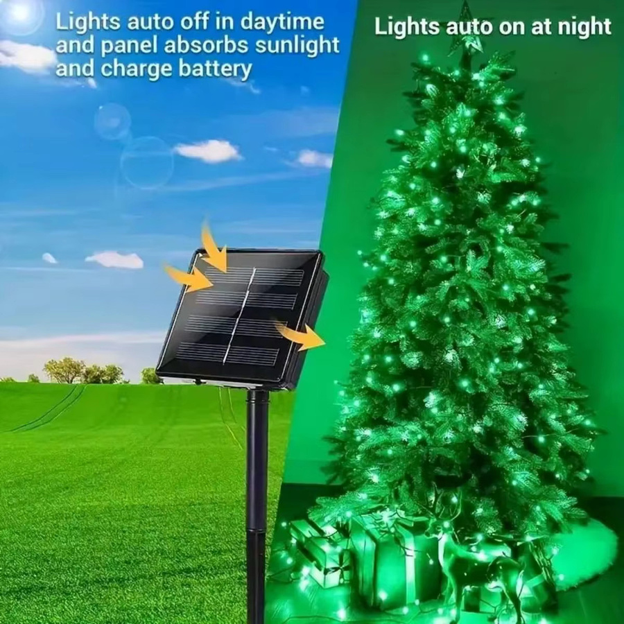 Solarbetriebene LED Lichterkette in Grün mit 8 Beleuchtungsmodi, wasserfeste Außendekoration für Garten, Party und Halloween - Bild 3