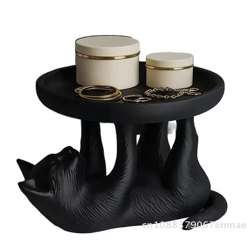 ZYAS Schmucktablett mit Katzen-Design, rundes 3D-gedrucktes Tablett aus Kunststoff, Schwarz - Bild 2