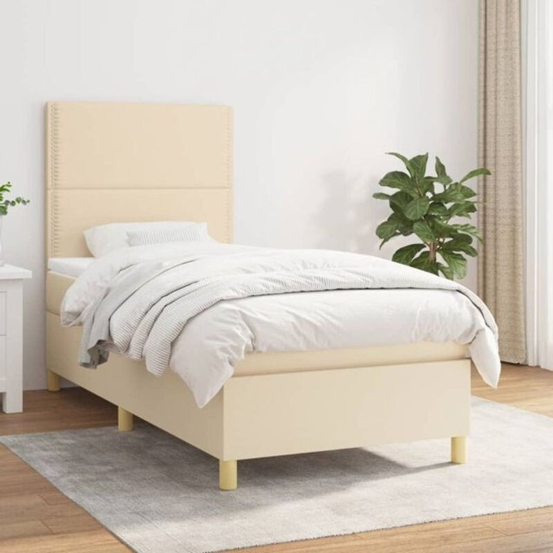 vidaxl Boxspringbett mit Matratze aus Stoff in Beige, B/T/H: 90 x 190 cm - Bild 1