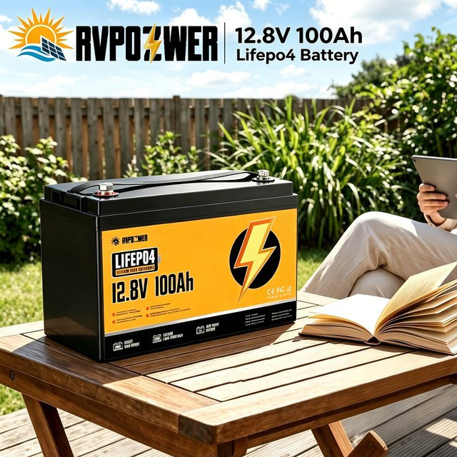 RVPOZWER 12V 100Ah LiFePO4 Lithium-Batterie mit 1280Wh Kapazität und BMS für Wohnmobil, Marine und Off-Grid-Anwendungen - Bild 1