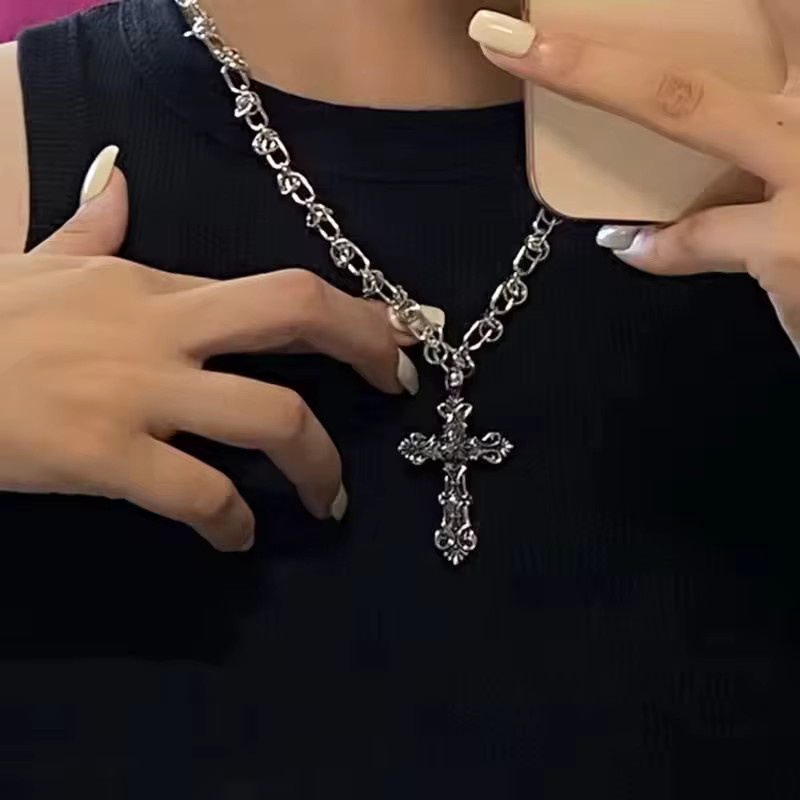 GANEMLY Halskette mit Kreuz Anhänger, Edelstahl, Silber, Unisex, Punk - Bild 4