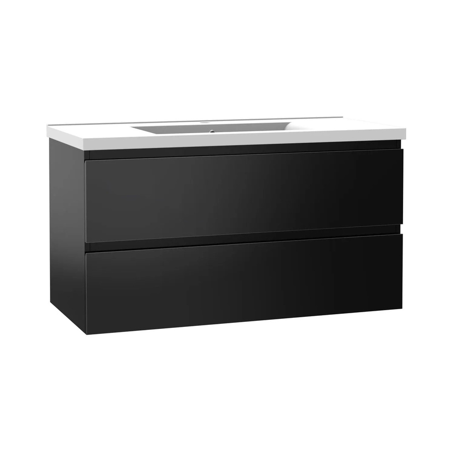 AICA Badmöbel Aalst 2-teiliges Badezimmerset mit Keramik Waschtisch und Unterschrank, Schwarz Hochglanz, Breite: 101 cm, Höhe: 56 cm, Tiefe: 47 cm - Bild 2