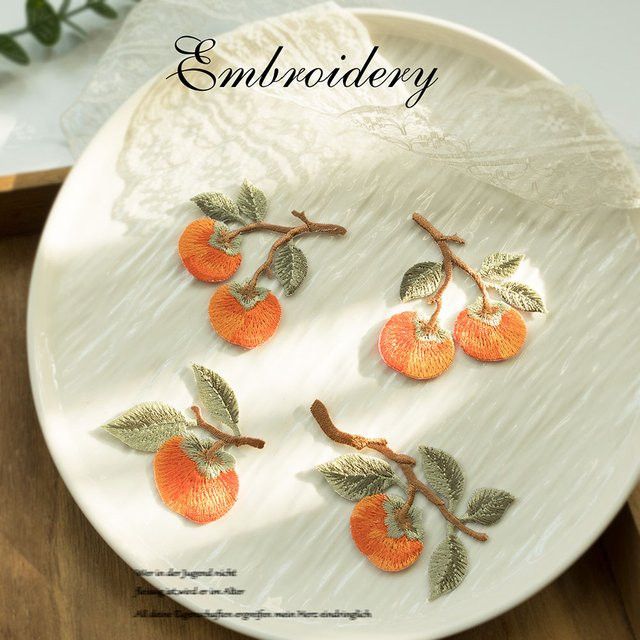 AHYONNIEX Persimmon Stickerei-Patch im chinesischen Stil zum Aufbügeln für Kleidung und Taschen - Bild 1
