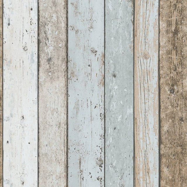 A.S. Création Papiertapete Bricoflor in Shabby Chic Holzoptik mit Holzbretter Muster in Hellblau und Beige - Bild 1