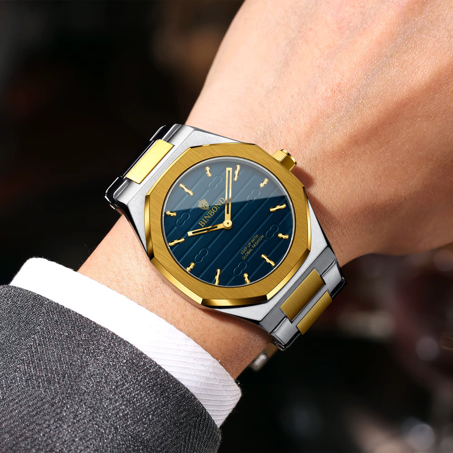 BINBOND Armbanduhr, Quarz, Edelstahl, Blau, Herren, Vintage - Bild 3