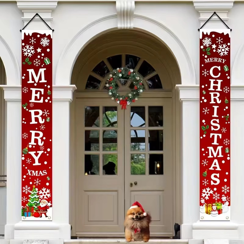 VIKAMA Weihnachts-Banner mit Schneeflocken-Motiv in Rot, Dekoration für die Eingangstür, B/T/H: 30 x 30 x 180 cm - Bild 2