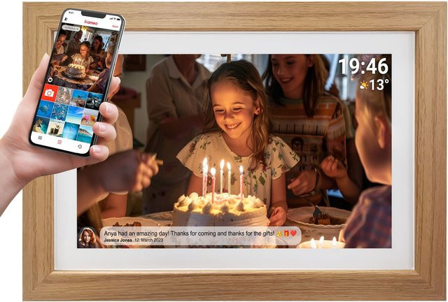 Denver WiFi Digitaler Bilderrahmen PFF-1543LW mit 15,6 Zoll IPS Display und Frameo App in Hellbraun - Bild 2